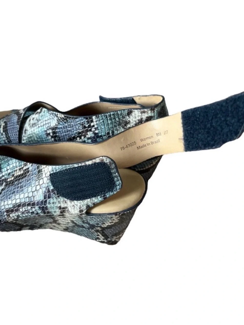 Johnston & Murphy Tori Wedge Sandals in Blue and Black Snake-Print